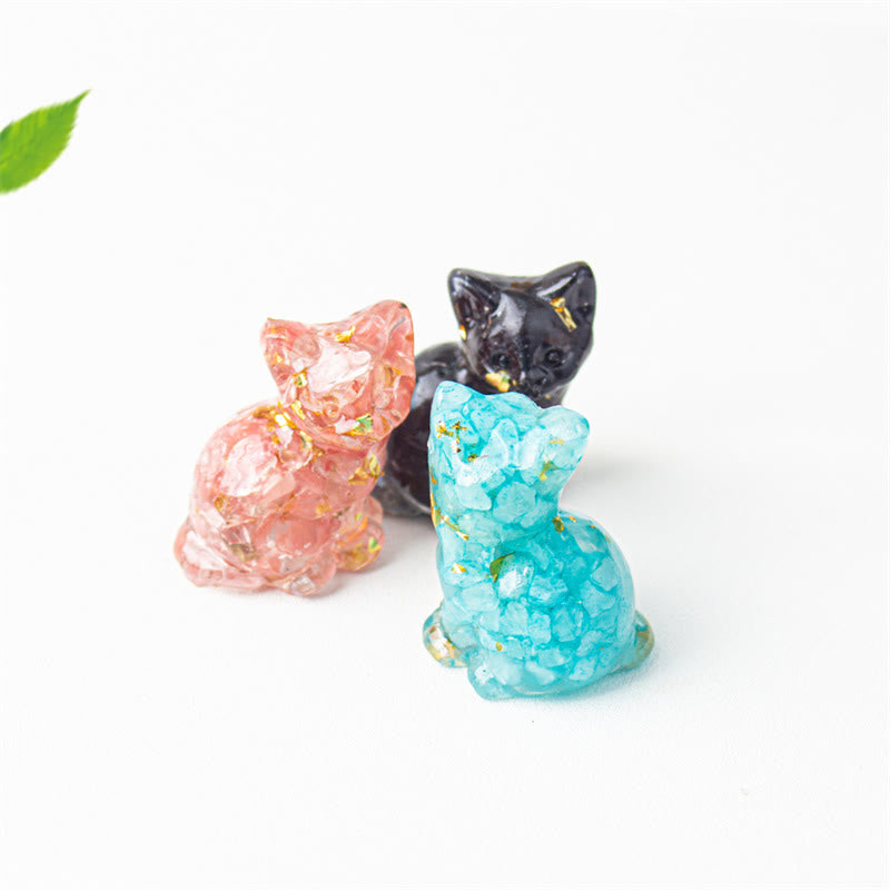 Buddha Stones Gato sentado, resina, grava, cristal rosa, citrino, cristal blanco, lapislázuli, decoración relajante para escritorio - image 49