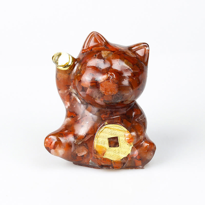 Buddha Stones Moneda de cobre con forma de gato de la suerte, turquesa, labradorita, cristal rosa y amatista. Decoración para el hogar. - Ágata roja - Aproximadamente 5,5*6*4 cm - image 17