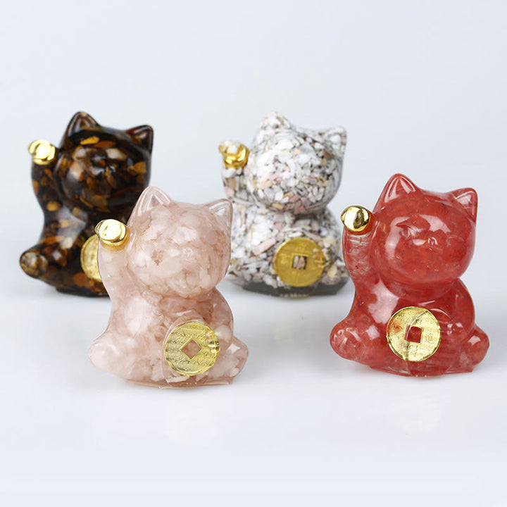 Buddha Stones Moneda de cobre con forma de gato de la suerte, turquesa, labradorita, cristal rosa y amatista. Decoración para el hogar. - image 28