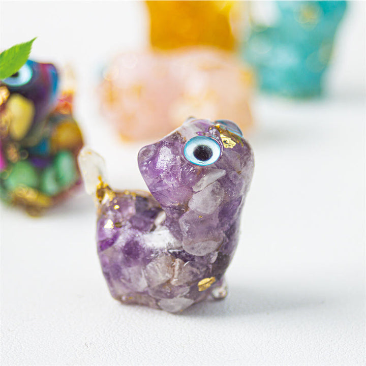 Buddha Stones Decoración protectora para gatos con cristales naturales de turquesa, aguamarina y amatista. - Amatista - Aproximadamente 36*32*22 mm - image 9