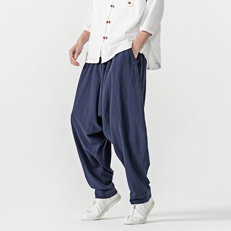 Pantalones harén con cordón ajustable de color liso para hombre con bolsillos y estampado de Buddha Stones - image 5