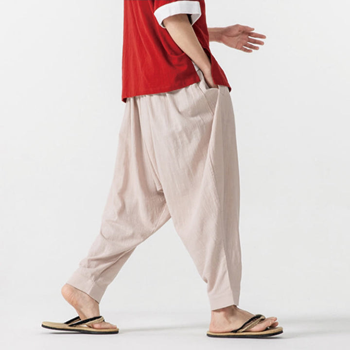 Pantalones harén con cordón ajustable de color liso para hombre con bolsillos y estampado de Buddha Stones - image 23
