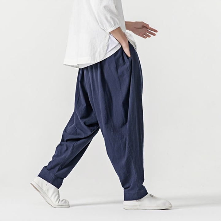 Pantalones harén con cordón ajustable de color liso para hombre con bolsillos y estampado de Buddha Stones - image 4