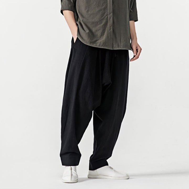 Pantalones harén con cordón ajustable de color liso para hombre con bolsillos y estampado de Buddha Stones - image 16