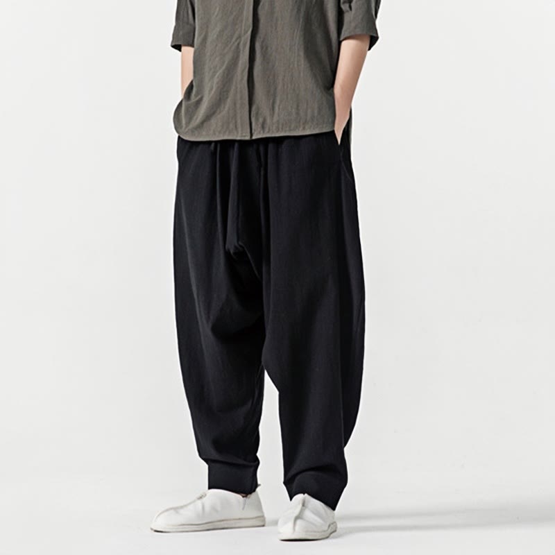 Pantalones harén con cordón ajustable de color liso para hombre con bolsillos y estampado de Buddha Stones - image 15