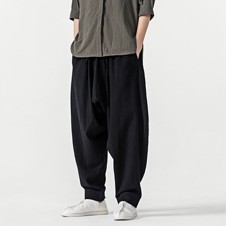 Pantalones harén con cordón ajustable de color liso para hombre con bolsillos y estampado de Buddha Stones - image 15