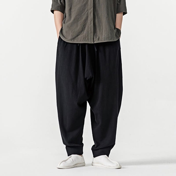 Pantalones harén con cordón ajustable de color liso para hombre con bolsillos y estampado de Buddha Stones - image 9