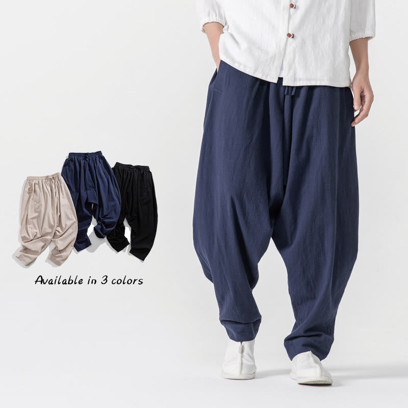 Pantalones harén con cordón ajustable de color liso para hombre con bolsillos y estampado de Buddha Stones - Azul marino - US/UK/AU46, EU56 (5XL) - image 0