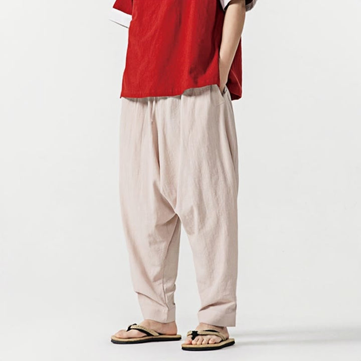 Pantalones harén con cordón ajustable de color liso para hombre con bolsillos y estampado de Buddha Stones - image 25