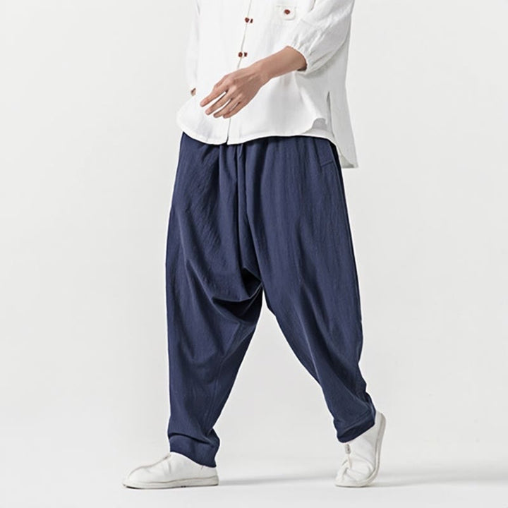 Pantalones harén con cordón ajustable de color liso para hombre con bolsillos y estampado de Buddha Stones - image 2