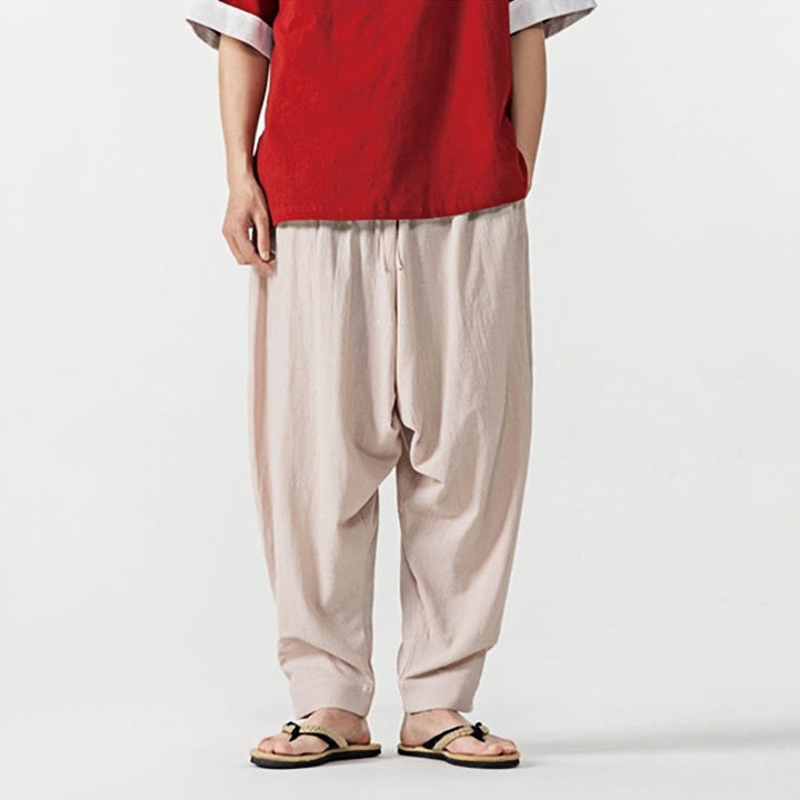 Pantalones harén con cordón ajustable de color liso para hombre con bolsillos y estampado de Buddha Stones - image 19
