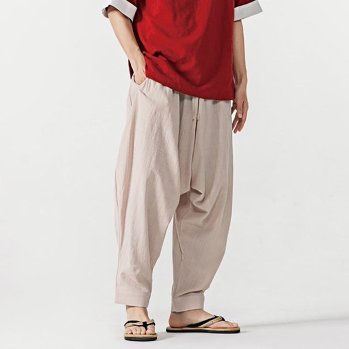 Pantalones harén con cordón ajustable de color liso para hombre con bolsillos y estampado de Buddha Stones - image 26