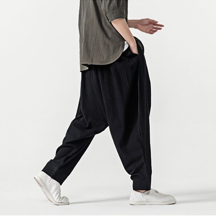 Pantalones harén con cordón ajustable de color liso para hombre con bolsillos y estampado de Buddha Stones - image 13