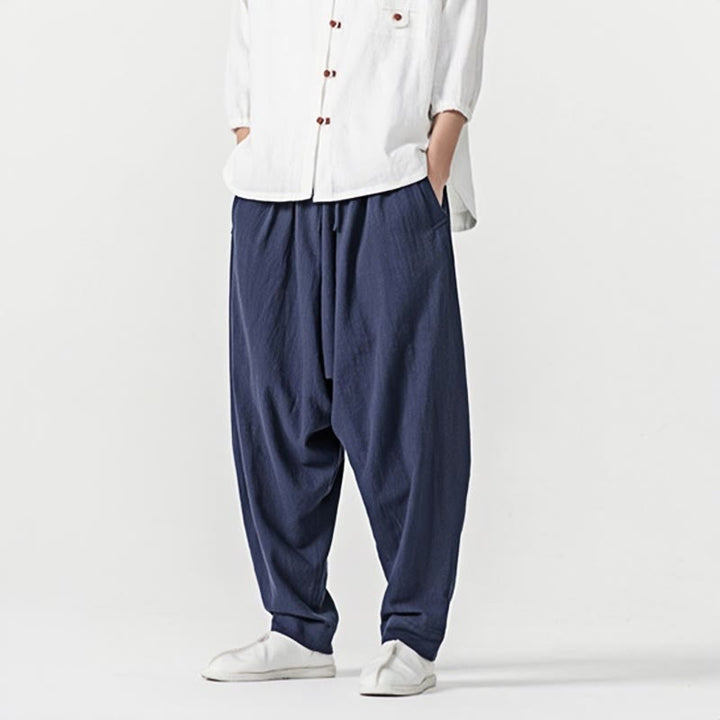 Pantalones harén con cordón ajustable de color liso para hombre con bolsillos y estampado de Buddha Stones - image 6