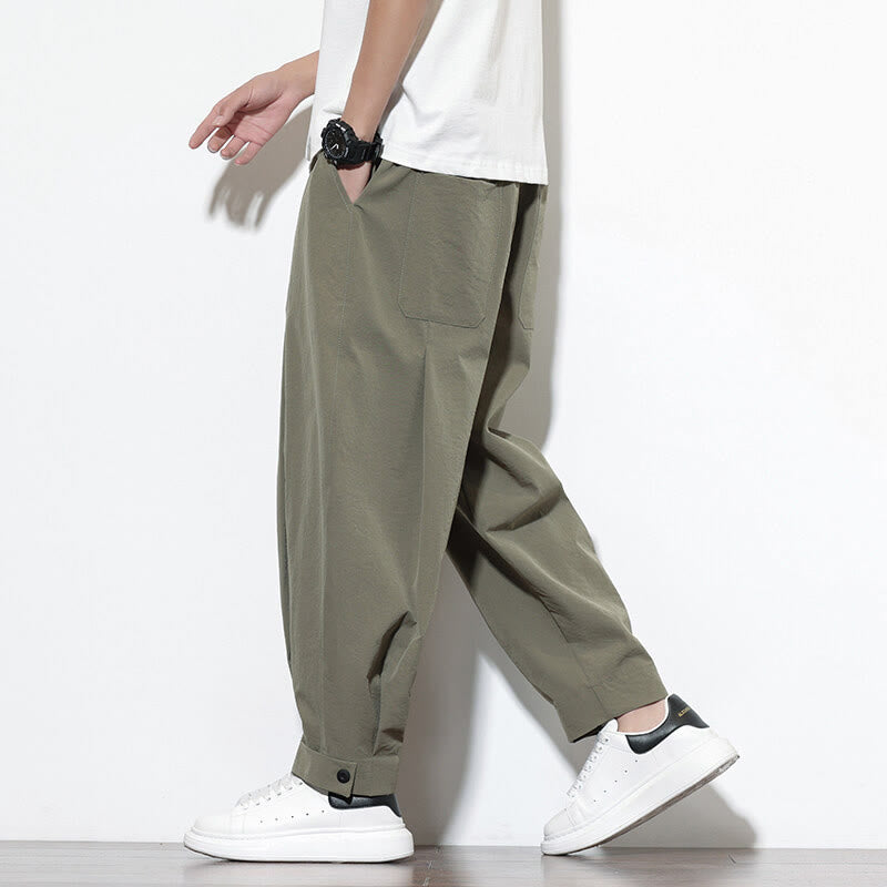 Pantalones harem para hombre con cordón ajustable, estampado Buddha Stones, color liso, estilo casual, con bolsillos. - Verde oliva - US/UK/AU46, EU56 (5XL) - image 0