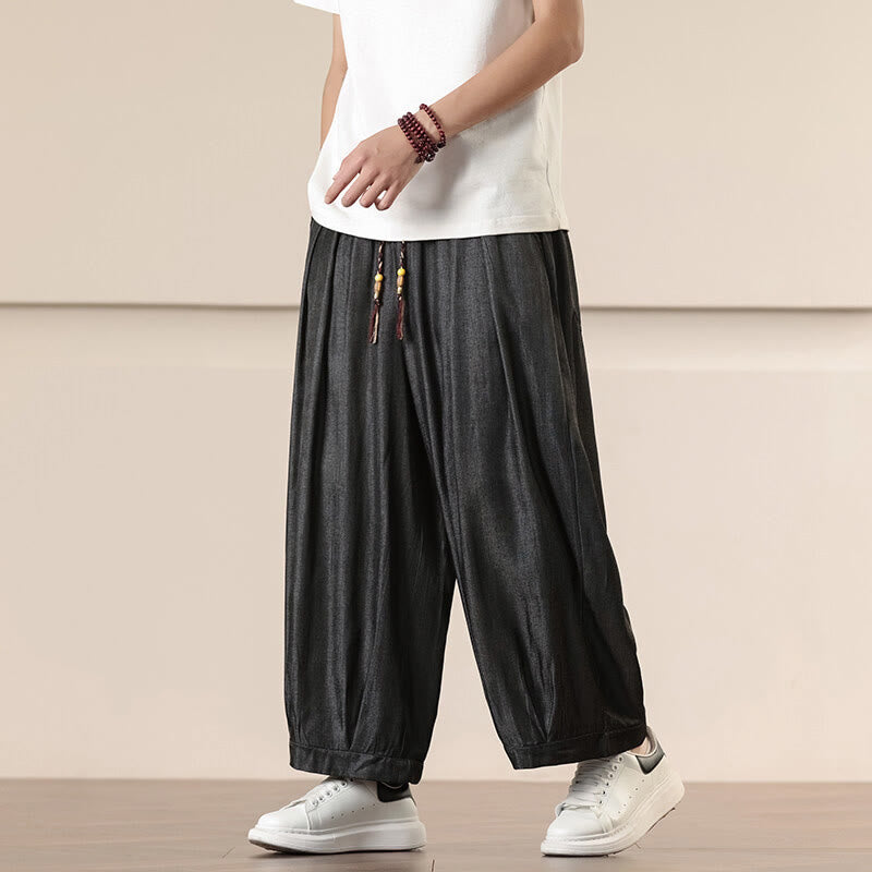Pantalones anchos con cordón y bolsillos para hombre, de color liso, con estampado de Buddha Stones de primavera - Negro - US/UK/AU46, EU56 (5XL) - image 0