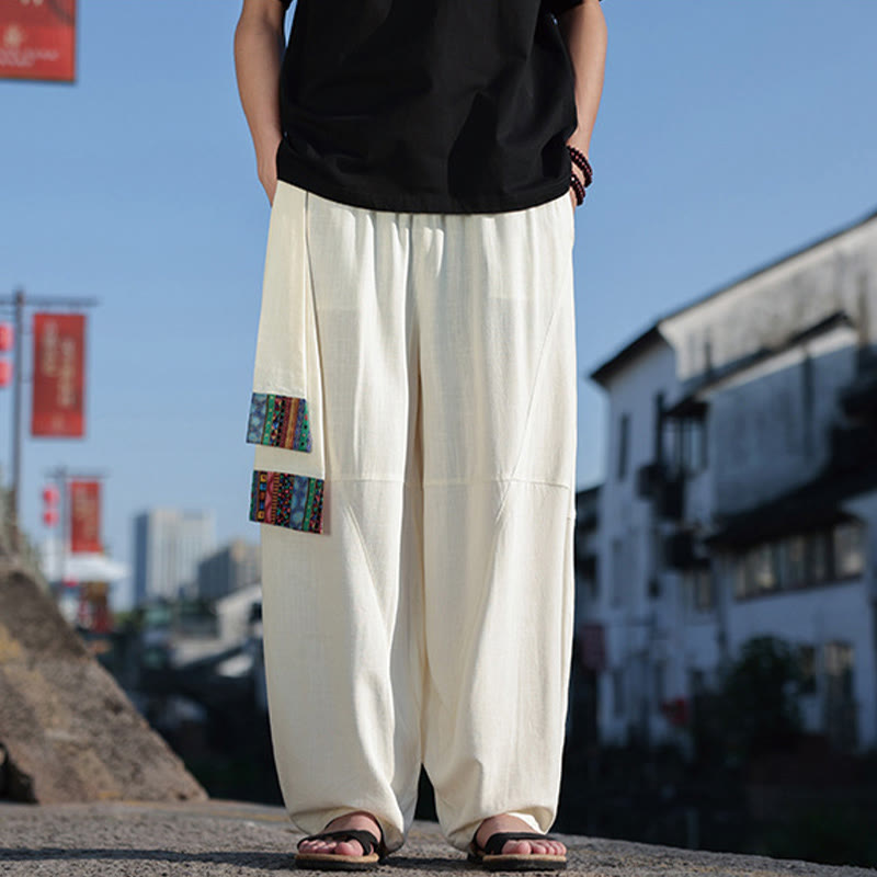 Pantalones anchos de algodón con cordón y bolsillos para hombre, con diseño de patchwork sencillo y Buddha Stones - Blanco - US/UK/AU46, EU56 (5XL) - image 25