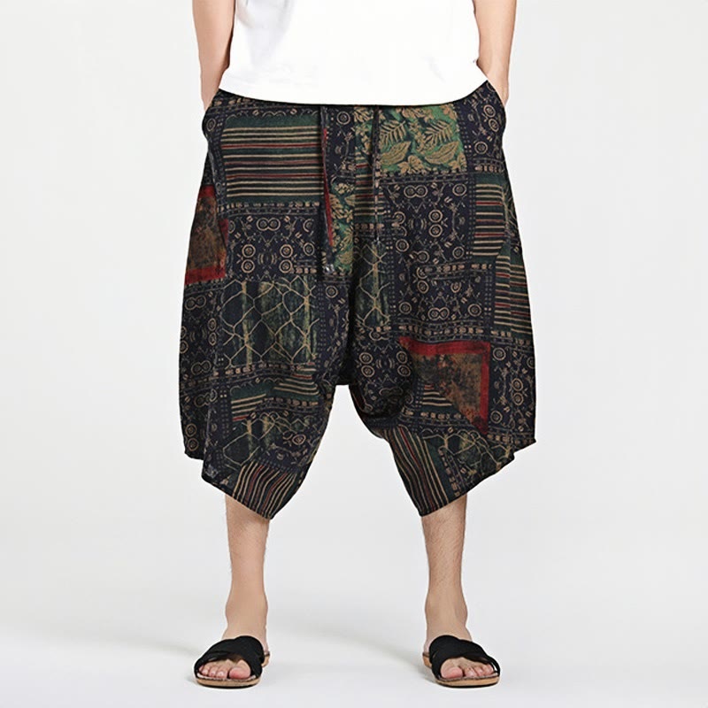 Pantalones harén de algodón para hombre, con cordón, estampado étnico de Buddha Stones, de 7 a 8 pulgadas de largo y bolsillos - image 1