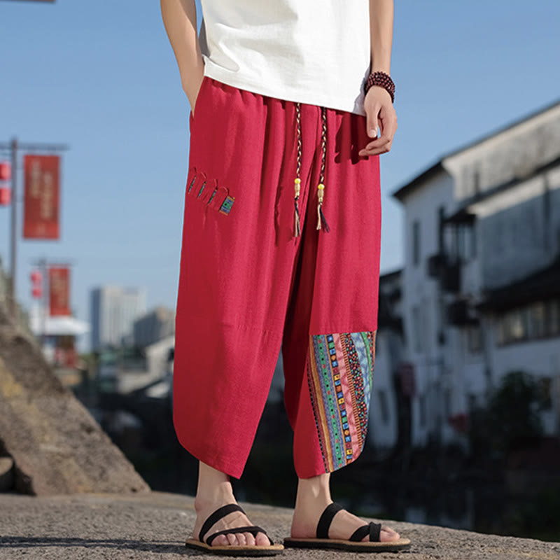 Pantalones anchos de algodón con cordón y bolsillos para hombre, con diseño de patchwork bohemio y Buddha Stones - image 17
