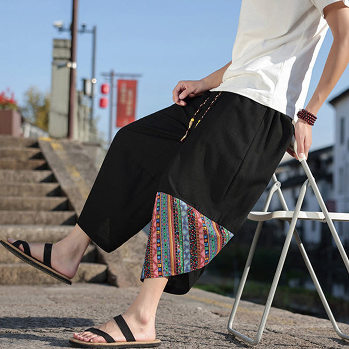 Pantalones anchos de algodón con cordón y bolsillos para hombre, con diseño de patchwork bohemio y Buddha Stones - image 8