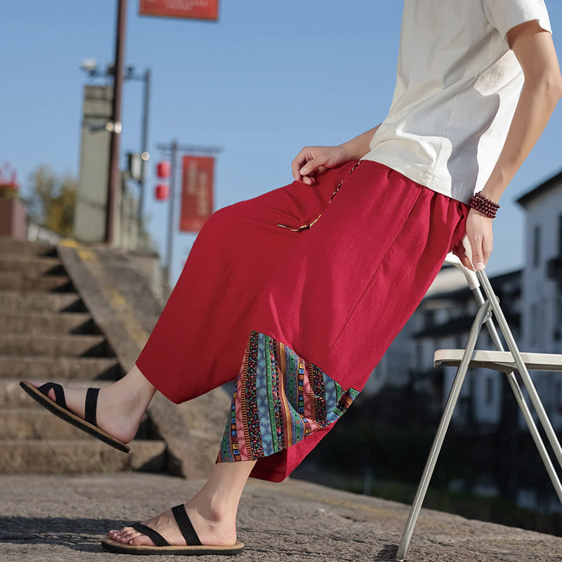 Pantalones anchos de algodón con cordón y bolsillos para hombre, con diseño de patchwork bohemio y Buddha Stones - image 21