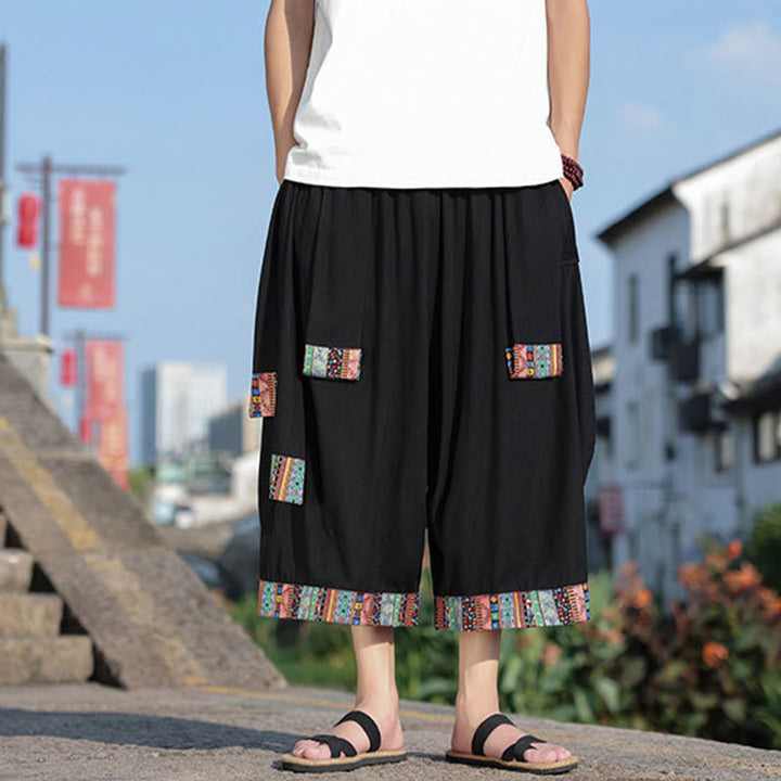 Pantalones de algodón de pierna ancha para hombre, Buddha Stones, de verano, con bolsillos, de longitud 7-8 - Negro - US/UK/AU46, EU56 (5XL) - image 0