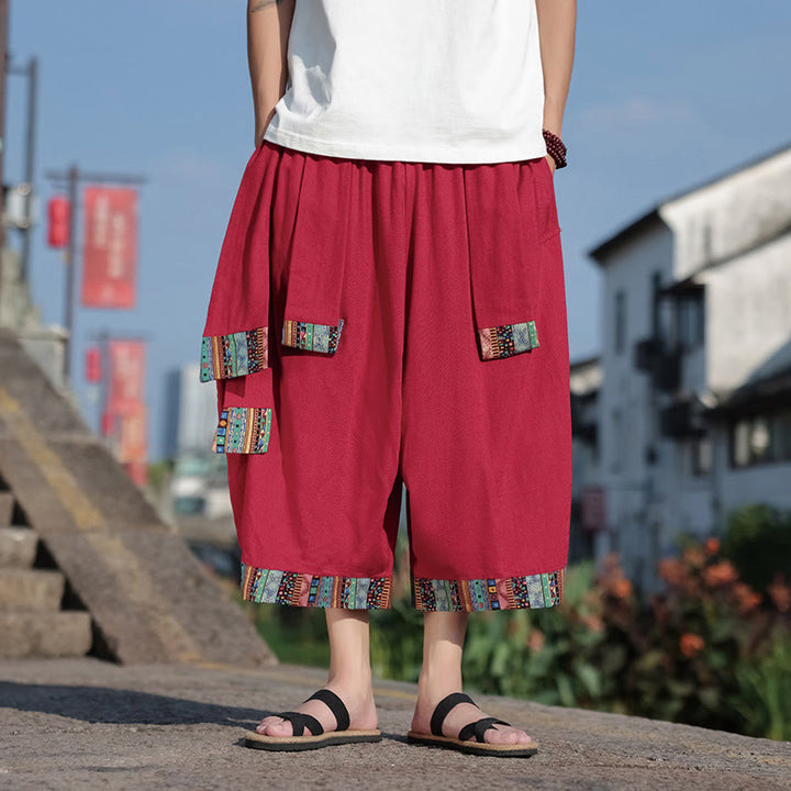 Pantalones de algodón de pierna ancha para hombre, Buddha Stones, de verano, con bolsillos, de longitud 7-8 - Carmesí - US/UK/AU46, EU56 (5XL) - image 13