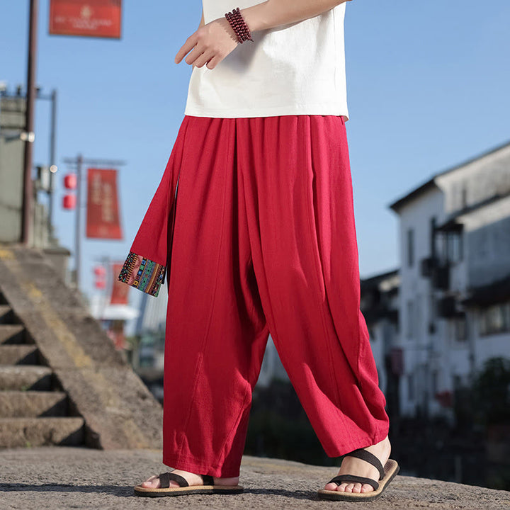 Pantalones anchos de algodón suave con cordón y bolsillos para hombre, con diseño de patchwork sencillo y Buddha Stones - Carmesí - US/UK/AU46, EU56 (5XL) - image 26