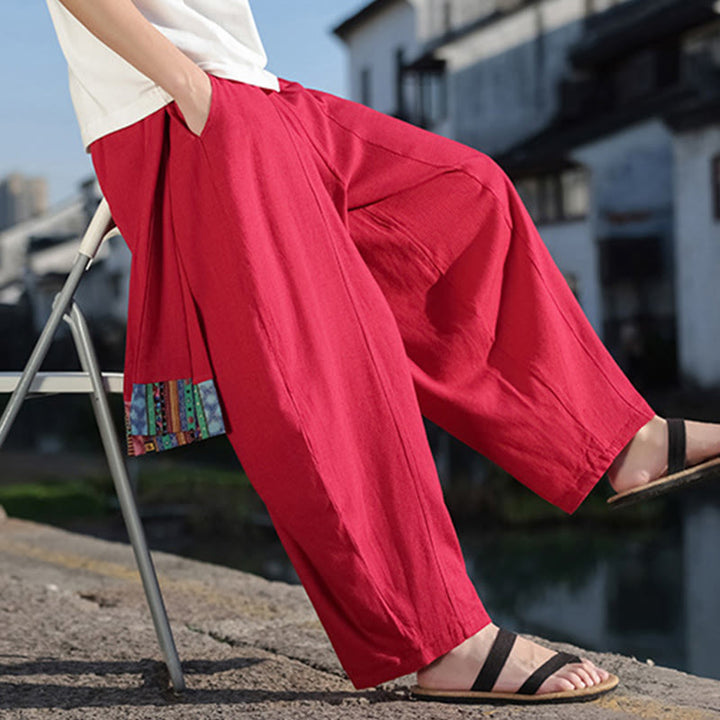 Pantalones anchos de algodón suave con cordón y bolsillos para hombre, con diseño de patchwork sencillo y Buddha Stones - image 33