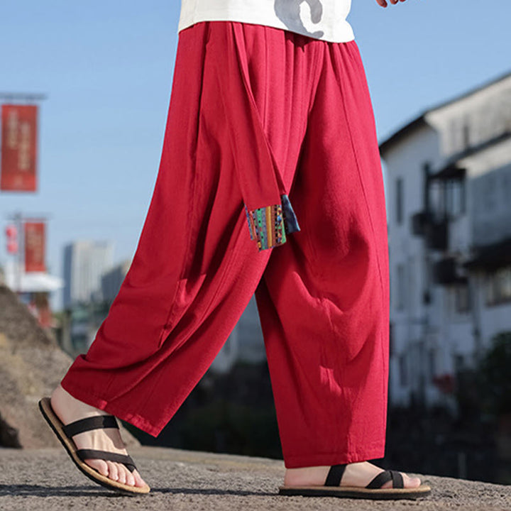 Pantalones anchos de algodón suave con cordón y bolsillos para hombre, con diseño de patchwork sencillo y Buddha Stones - image 32