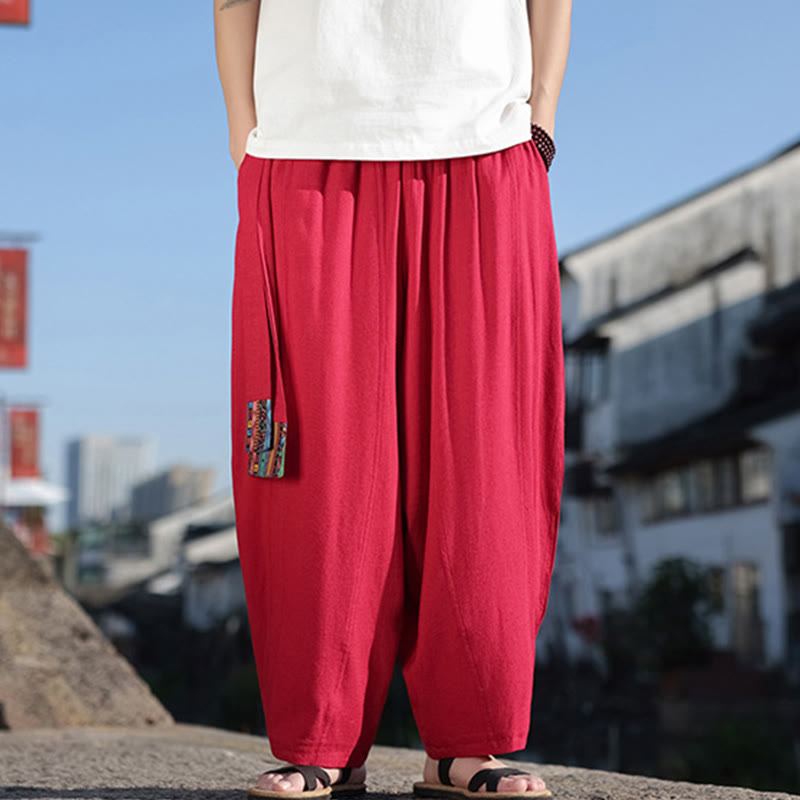 Pantalones anchos de algodón suave con cordón y bolsillos para hombre, con diseño de patchwork sencillo y Buddha Stones - image 28