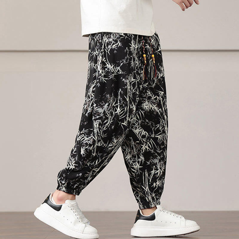 Pantalones harén con cordón y bolsillos para hombre con estampado de hojas de bambú y Buddha Stones - image 16