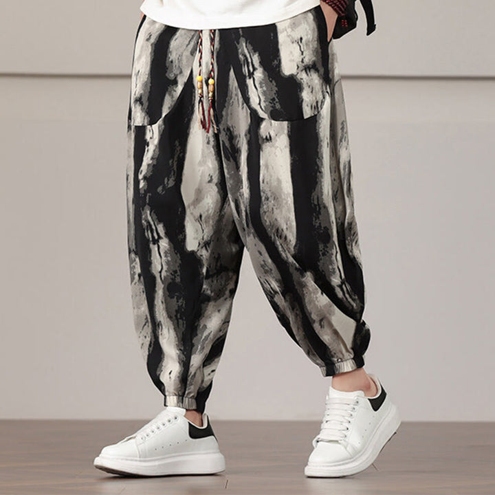 Pantalones harén con cordón y bolsillos para hombre con estampado de Buddha Stones - image 1