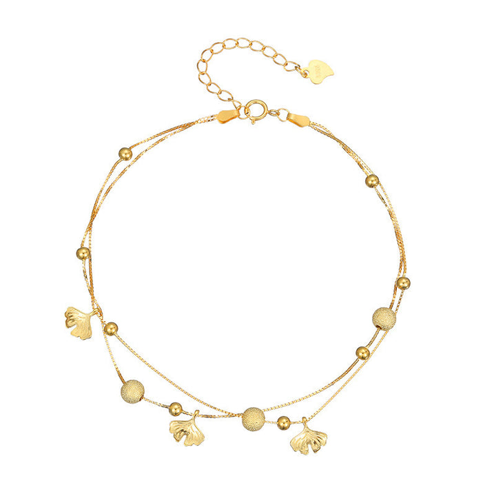 Tobillera con protección de doble capa y hojas de ginkgo en plata de ley 925 con Buddha Stones - image 10