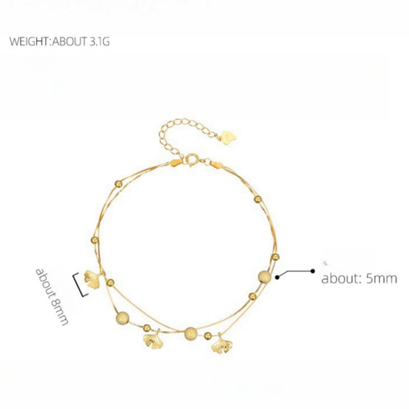 Tobillera con protección de doble capa y hojas de ginkgo en plata de ley 925 con Buddha Stones - image 11