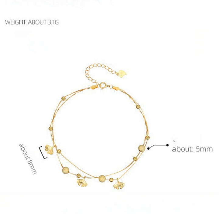 Tobillera con protección de doble capa y hojas de ginkgo en plata de ley 925 con Buddha Stones - image 11