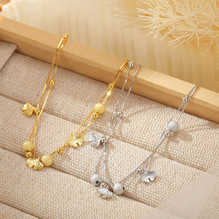 Tobillera con protección de doble capa y hojas de ginkgo en plata de ley 925 con Buddha Stones - image 1