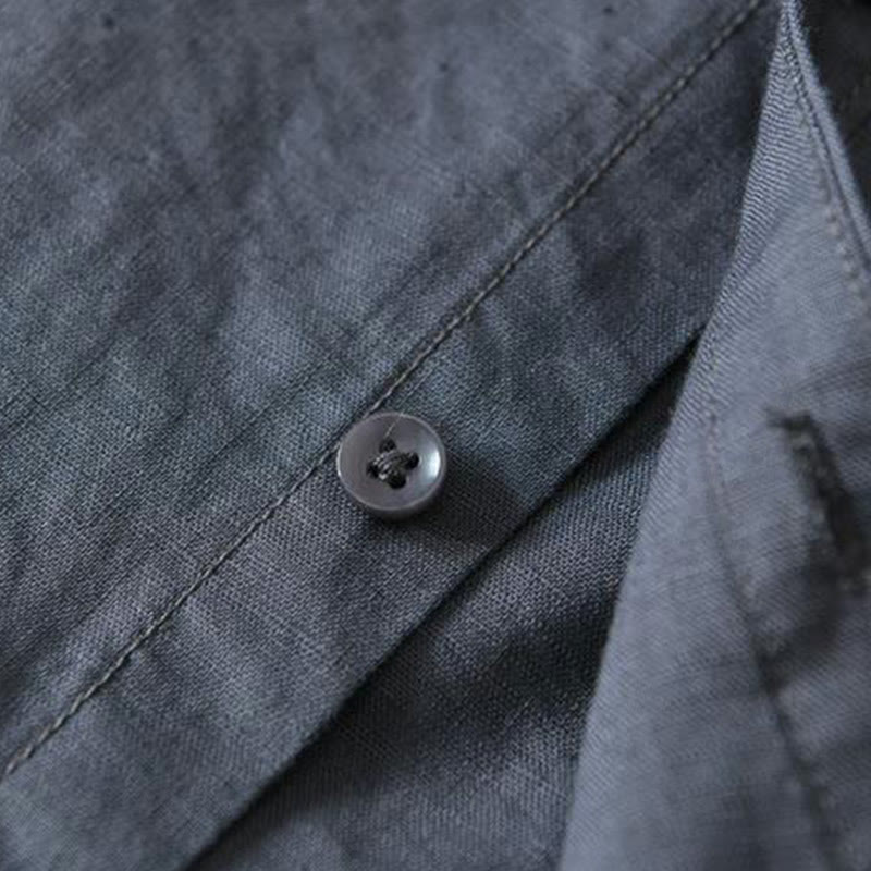 Camisa de lino y algodón con botones de manga corta y estilo sencillo con Buddha Stones para hombre - image 18