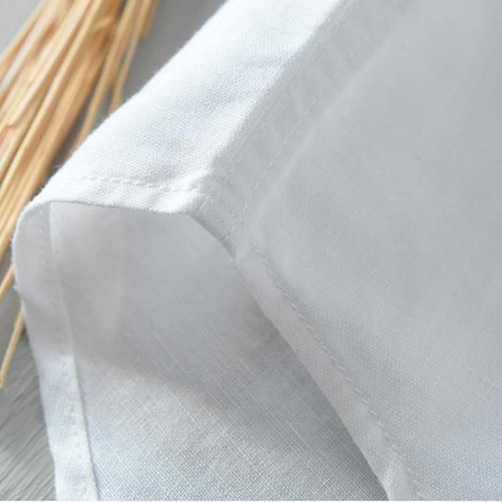 Camisa de lino y algodón con botones de manga corta y estilo sencillo con Buddha Stones para hombre - image 9