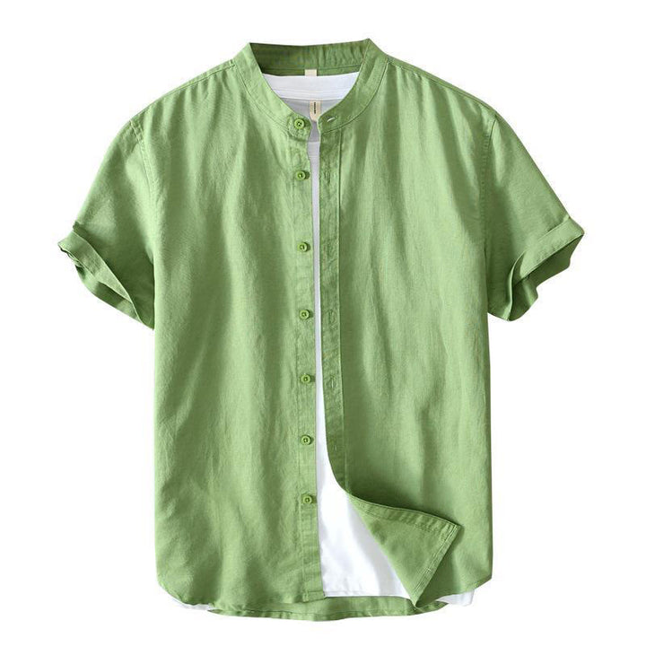Camisa de lino y algodón con botones de manga corta y estilo sencillo con Buddha Stones para hombre - image 2