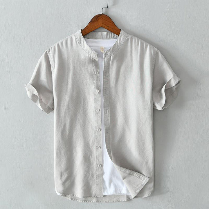 Camisa de lino y algodón con botones de manga corta y estilo sencillo con Buddha Stones para hombre - Gainsboro - US/UK/AU44, EU54 (4XL) - image 13