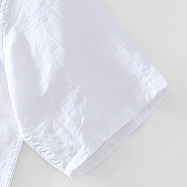 Camisa de algodón ramio con cuello en V y manga corta con botones y Buddha Stones para hombre - image 16