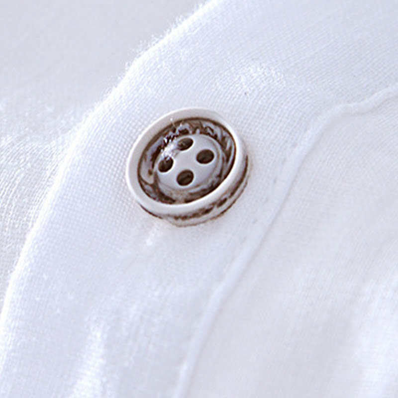 Camisa de algodón ramio con cuello en V y manga corta con botones y Buddha Stones para hombre - image 15