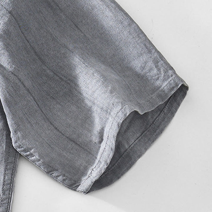 Camisa de algodón ramio con cuello en V y manga corta con botones y Buddha Stones para hombre - image 4