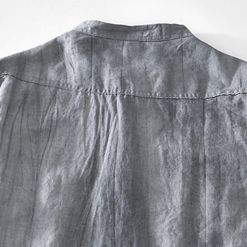 Camisa de algodón ramio con cuello en V y manga corta con botones y Buddha Stones para hombre - image 3