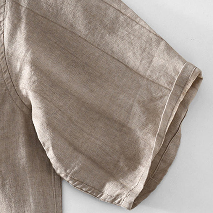 Camisa de algodón ramio con cuello en V y manga corta con botones y Buddha Stones para hombre - image 10