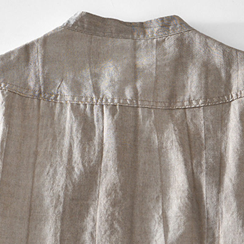 Camisa de algodón ramio con cuello en V y manga corta con botones y Buddha Stones para hombre - image 9