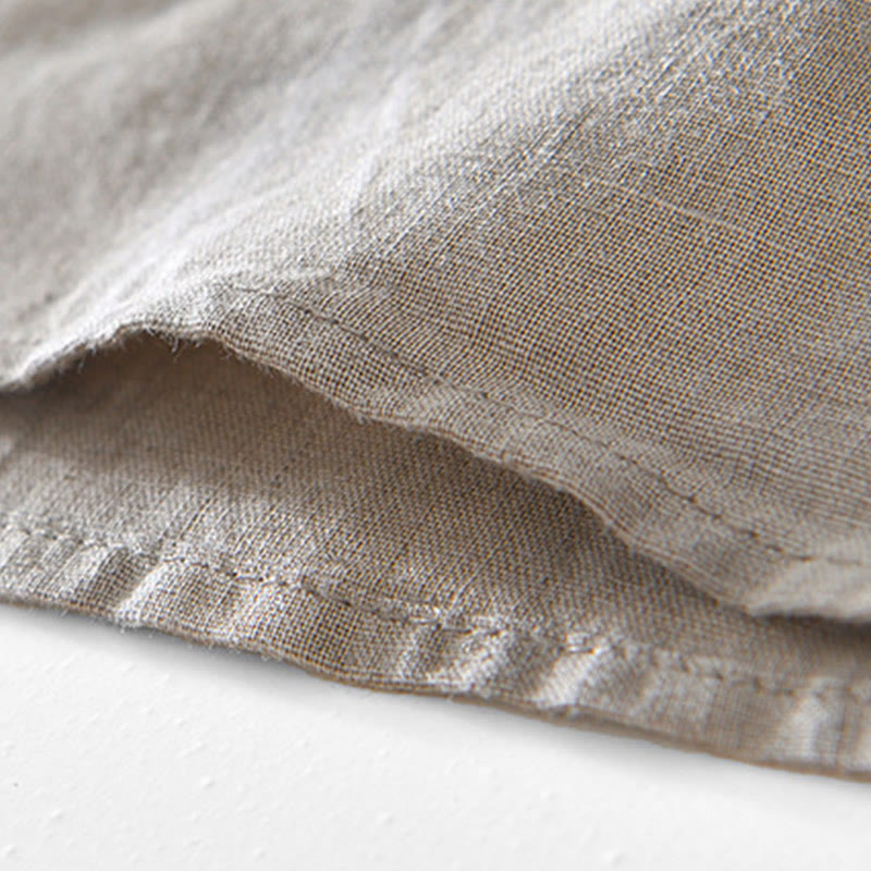 Camisa de algodón ramio con cuello en V y manga corta con botones y Buddha Stones para hombre - image 11