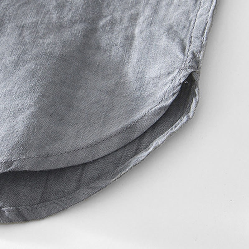 Camisa de algodón ramio con cuello en V y manga corta con botones y Buddha Stones para hombre - image 6