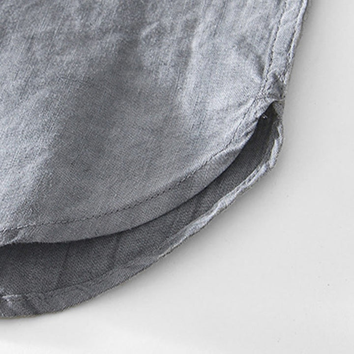 Camisa de algodón ramio con cuello en V y manga corta con botones y Buddha Stones para hombre - image 6